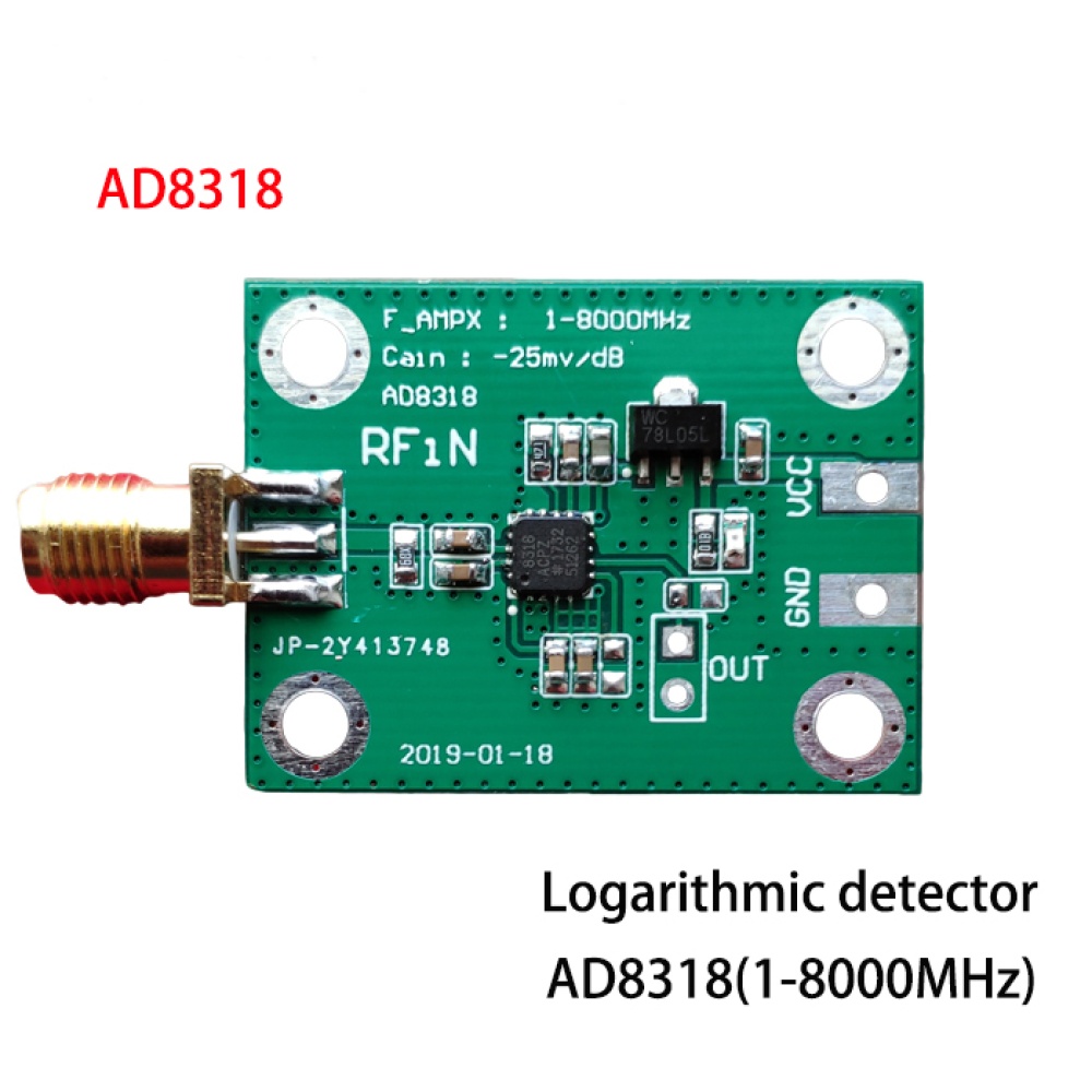 70dB Amplifier Module RF Logarithmic Detector RSSI Measurement Power Meter AD8318 LNF 1 -8000MHz Wide Band Gain green