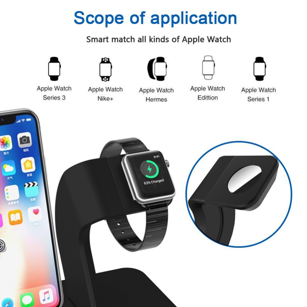 2 in 1 Qi Wireless Charger Stand Apple Watch Charging for iPhone X/8/8 Plus Series 3,2,1 Silver - Image 2