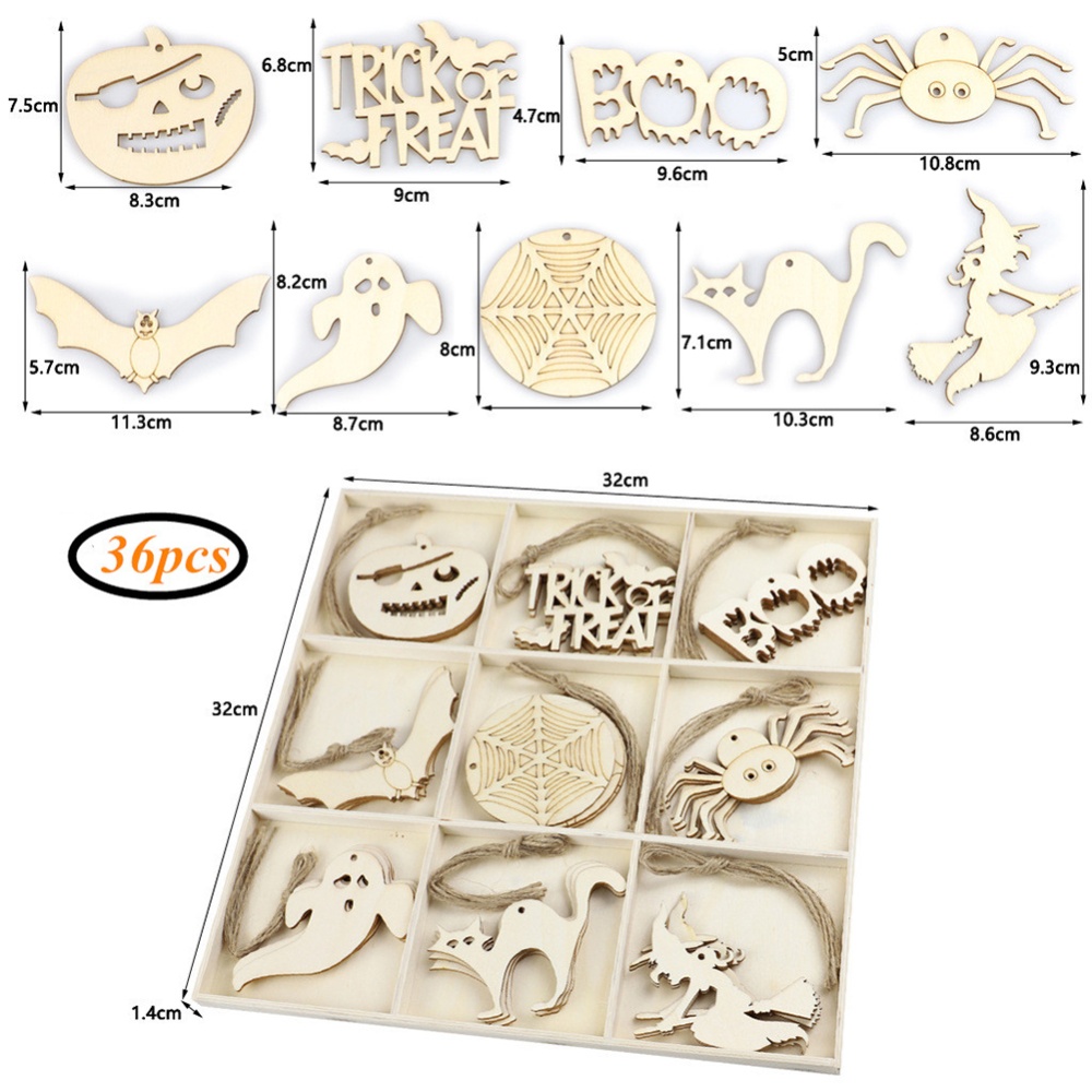 Wooden Halloween Ornaments Hollow Hanging Pendant for Home Art Crafts JM02007