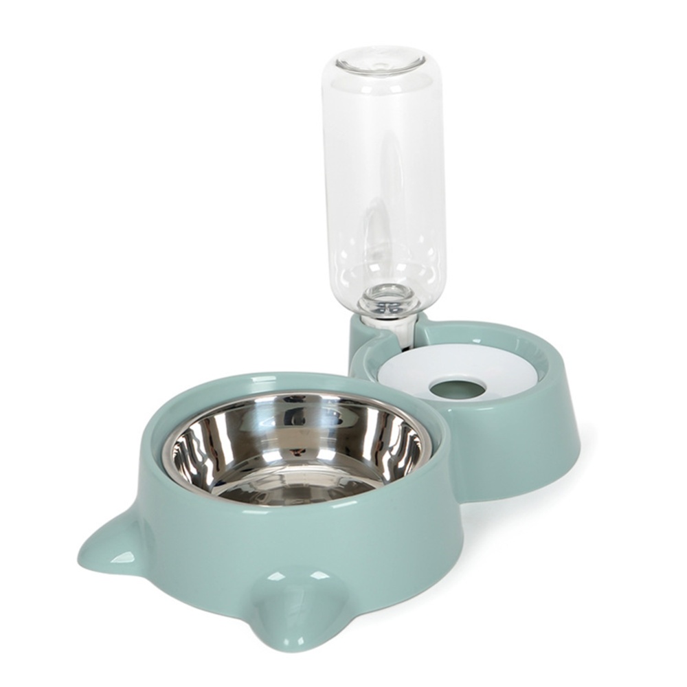 Pet Dual-bowls Automatic Food Feeder Water Fountain No-Wet Mouth for Dog Cat Dispenser blue_L - Image 3