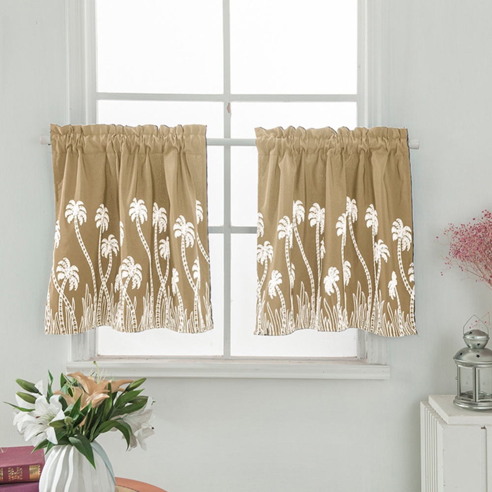 Pastoral Style Embroidered Curtain for Kitchen Door Decoration Beige_74 * 61cm