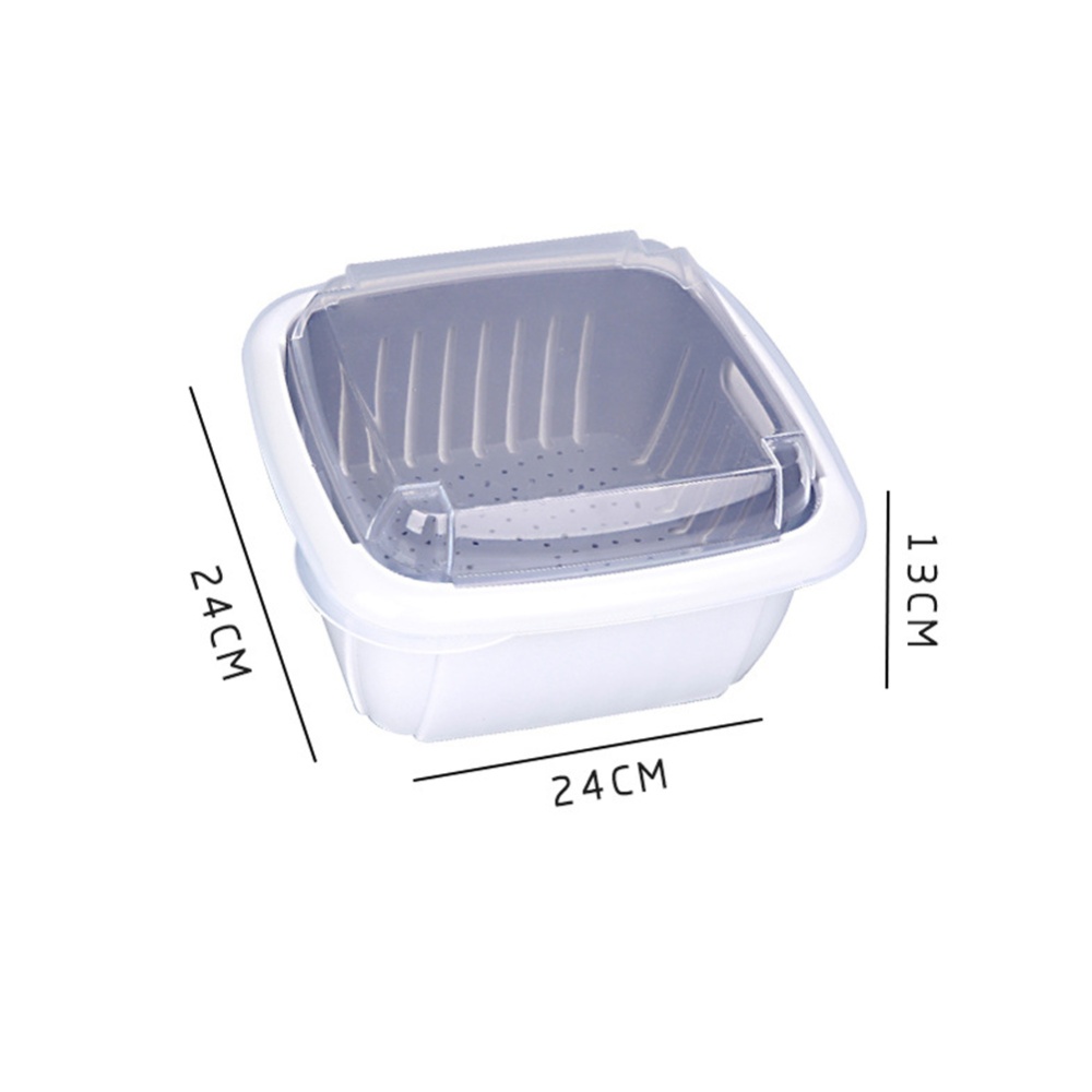 Double Tier Storage Box with Lid Household Refrigerator Fruit Vegetable Drain Basket white_24 * 24 13cm