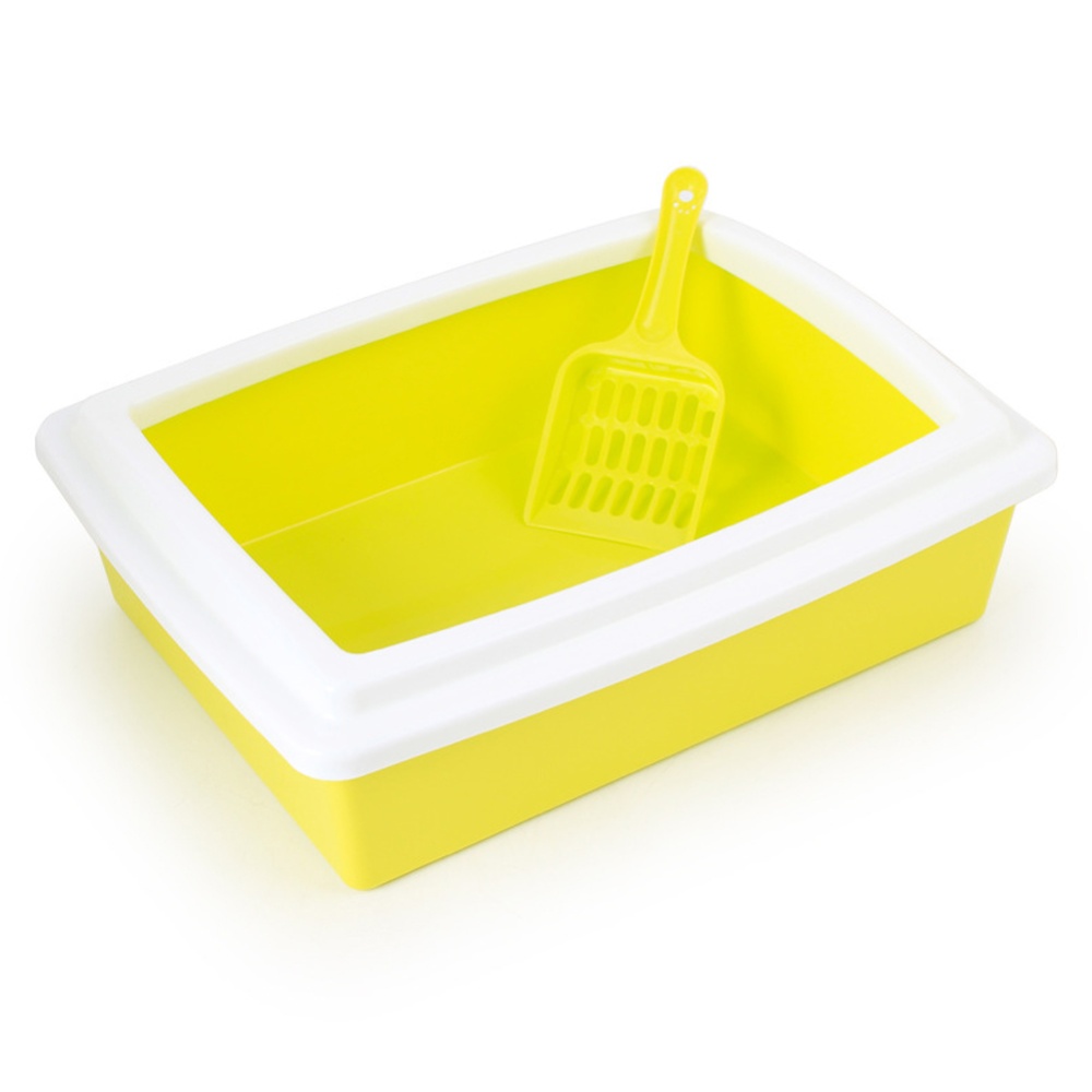 Open rectangular shaped plastic cat kitten pet box litter yellow_39*29*11cm
