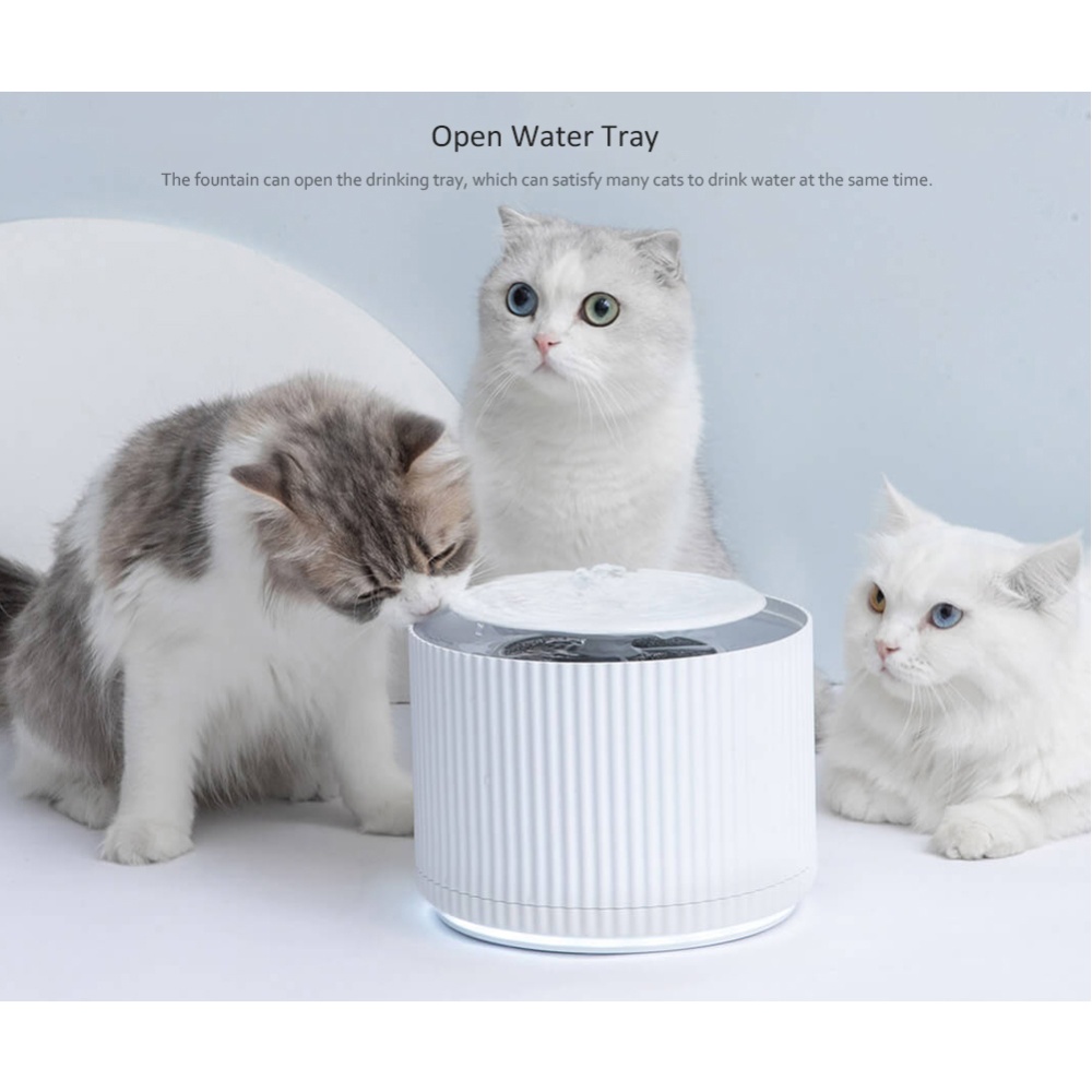 Smart Cat Pet Water Dispenser Purifier 5 Layer Filter 360 Degree Open Drinking Tray Fountain white