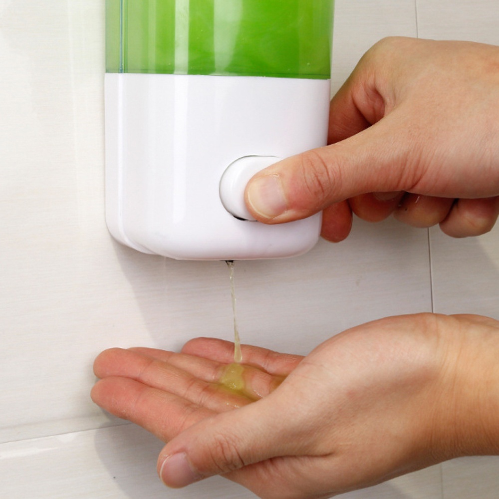 500ml Bathroom Soap Dispenser Wall Mounted Self-Adhesive Shampoo Container Hand Press Clear Liquid Lotion Single Slot Storage white