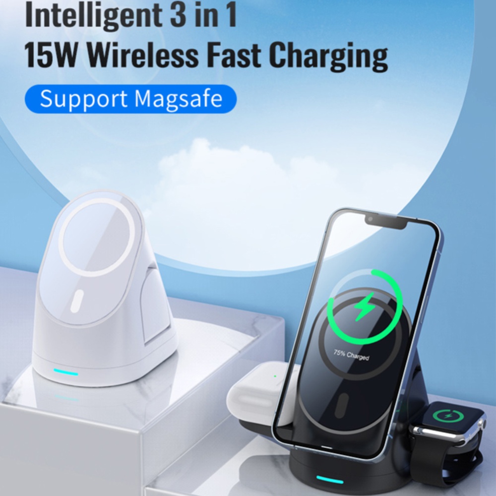 179 3-in-1 Magnetic Wireless Charger Compatible For Iphone12 13 Watch Earphone Charging Device black - Image 2