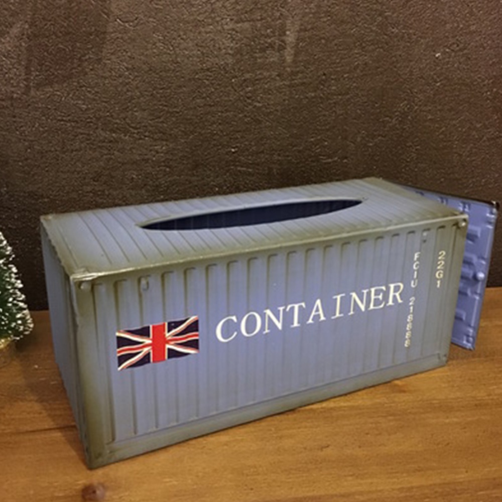 Retro Tabletop Iron Tissue Box for Home Living Room Car Storage Decoration Blue union jack