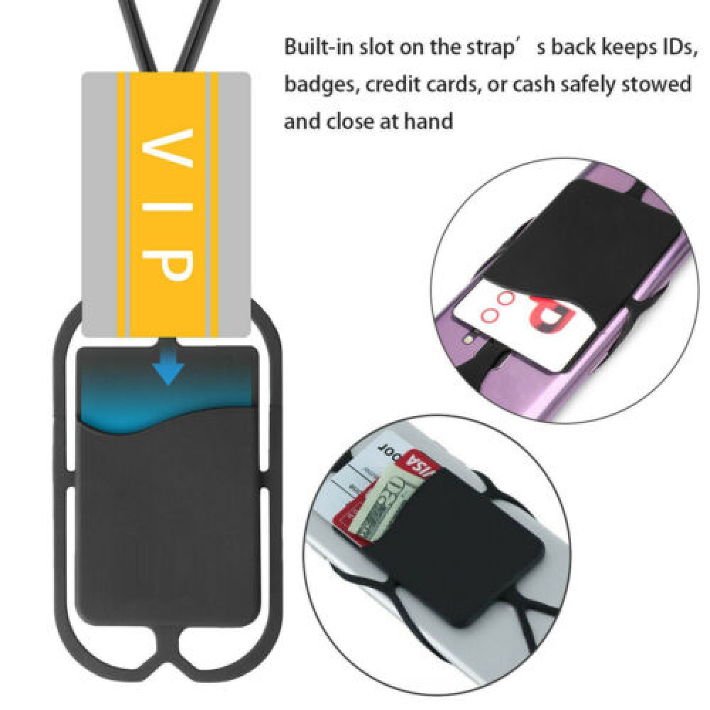 Lanyard Cell Phone Neck Strap Case Cover Card Holder for iPhone Samsung black - Image 2