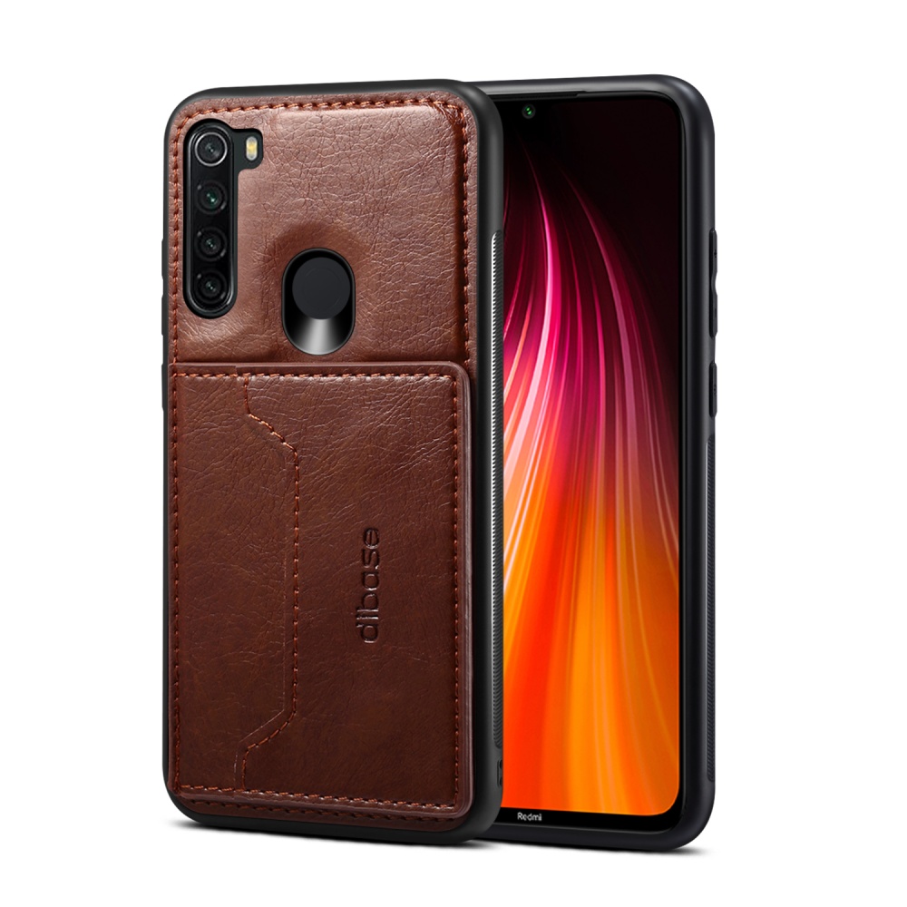 For Red Mi NOTE 8/8 Pro Cellphone Smart Shell 2-in-1 Textured PU Leather Card Holder Stand-viewing Overall Protection Case coffee - Image 2