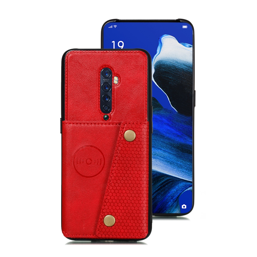 For OPPO A9 2020/Realme XT/Reno 2 Mobile Phone Shell Classic Textured Pattern Buckle Closure Design Anti-fall Smartphone Case red - Image 2