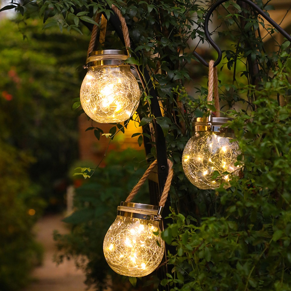 LED Solar Christmas Lights Crack Pattern Ball Glass Jar Lamp Outdoor Garden Decoration Tree Stars Copper Wire Single pack solar crack ball l - Image 2