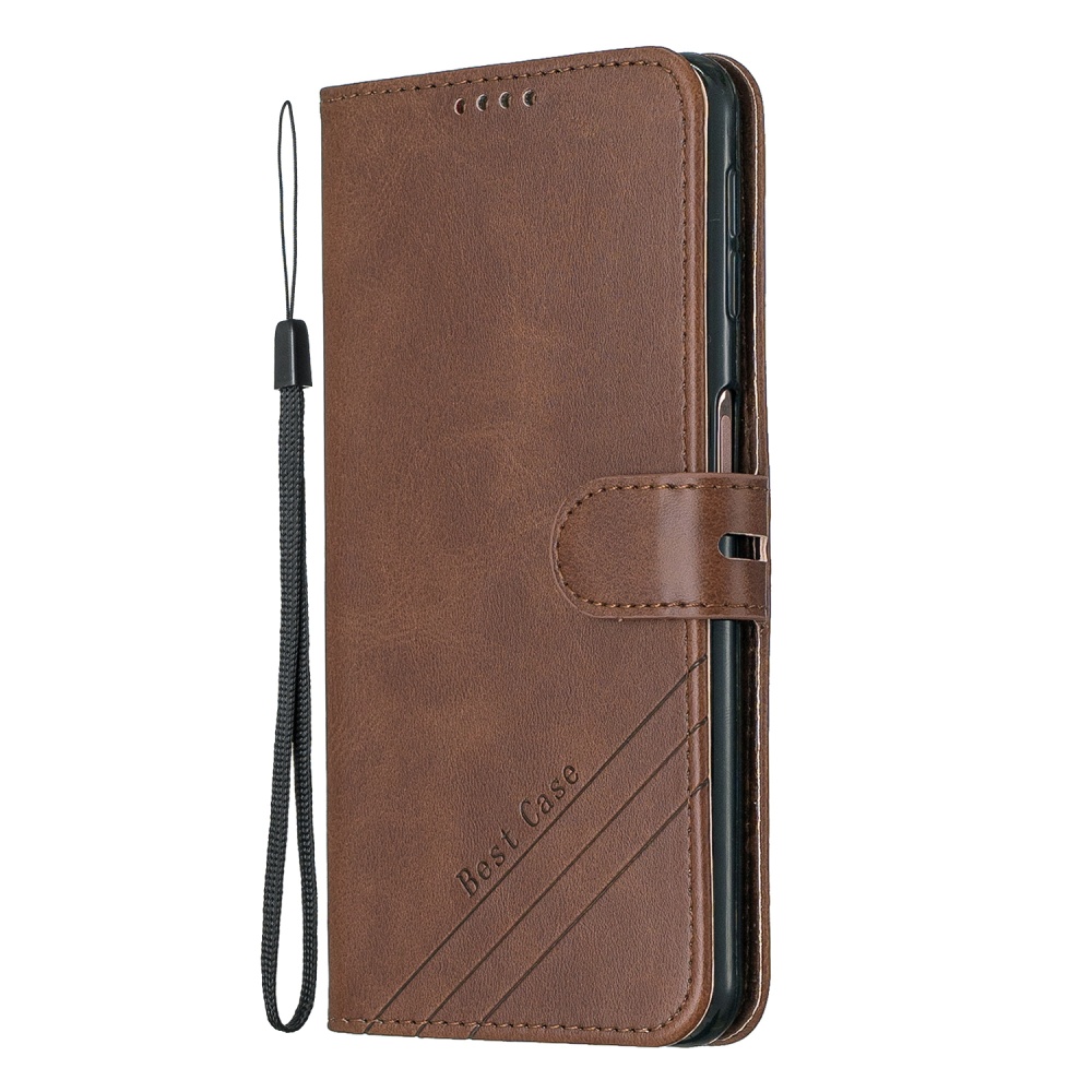 For Samsung A7 2018 Denim Pattern Solid Color Flip Wallet PU Leather Protective Phone Case with Buckle & Bracket brown - Image 2