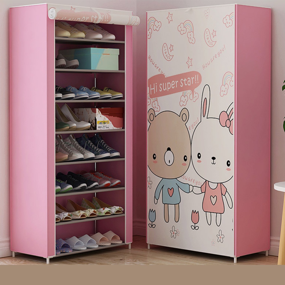 Shoes Rack 360 Degree Dust-proof Moisture-proof Shoe Cabinet with Curtained Door 3 # - Image 3