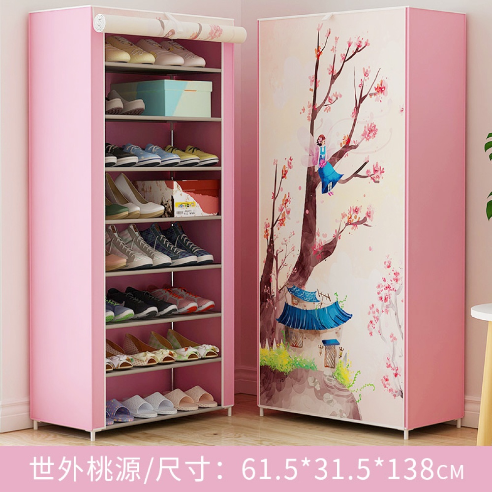 Shoes Rack 360 Degree Dust-proof Moisture-proof Shoe Cabinet with Curtained Door 2# - Image 2