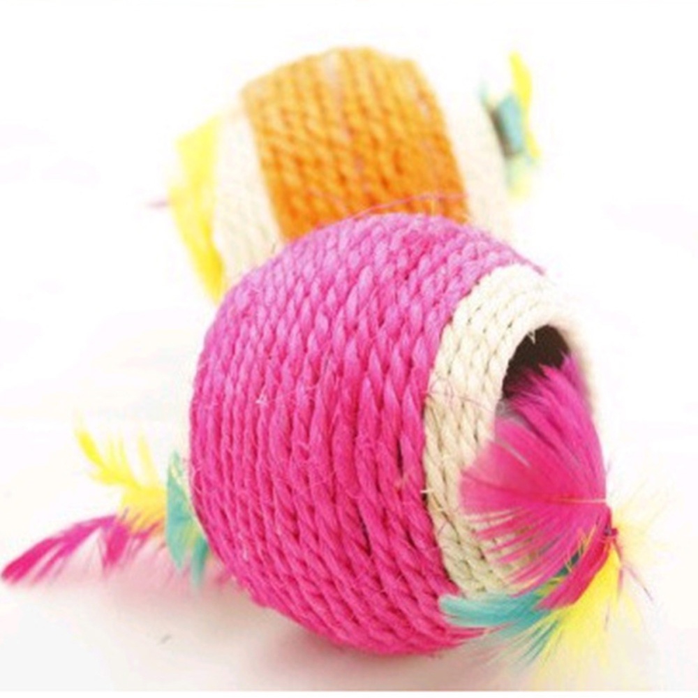Sisal Rope Feather Ball Teaser Scratch Chew Toy for Pet Cat Kitten Random Color