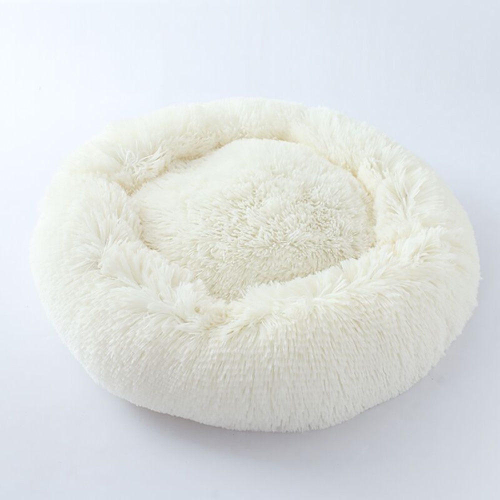 Cute Round Macarons Shape Long Plush Pet Nest for Cat Dog Sleeping Milky white_small - Image 2