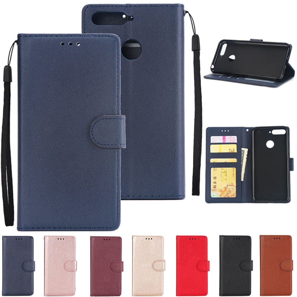 PU Leather Smart Phone Case Cover with Buckle & 3 Card Position for Honor 7A/Y6 2018 black - Image 2