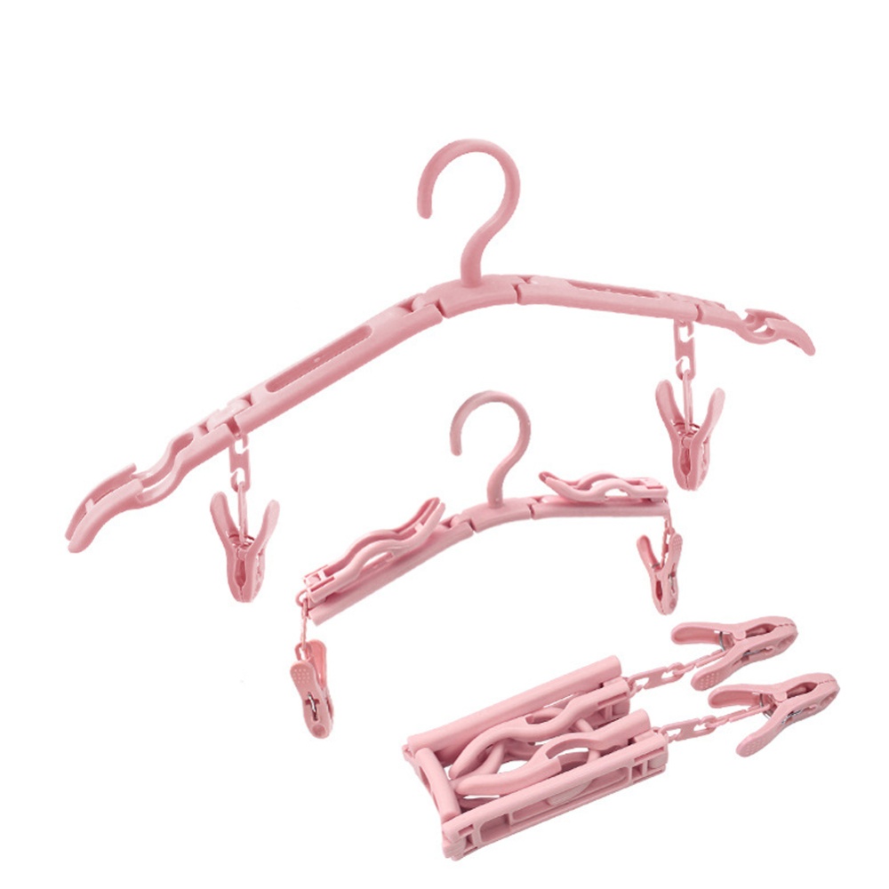 4Pcs Portable Folding Drying Rack Multifunctional Retractable Clothes Hanger with Clips Nordic pink - Image 2