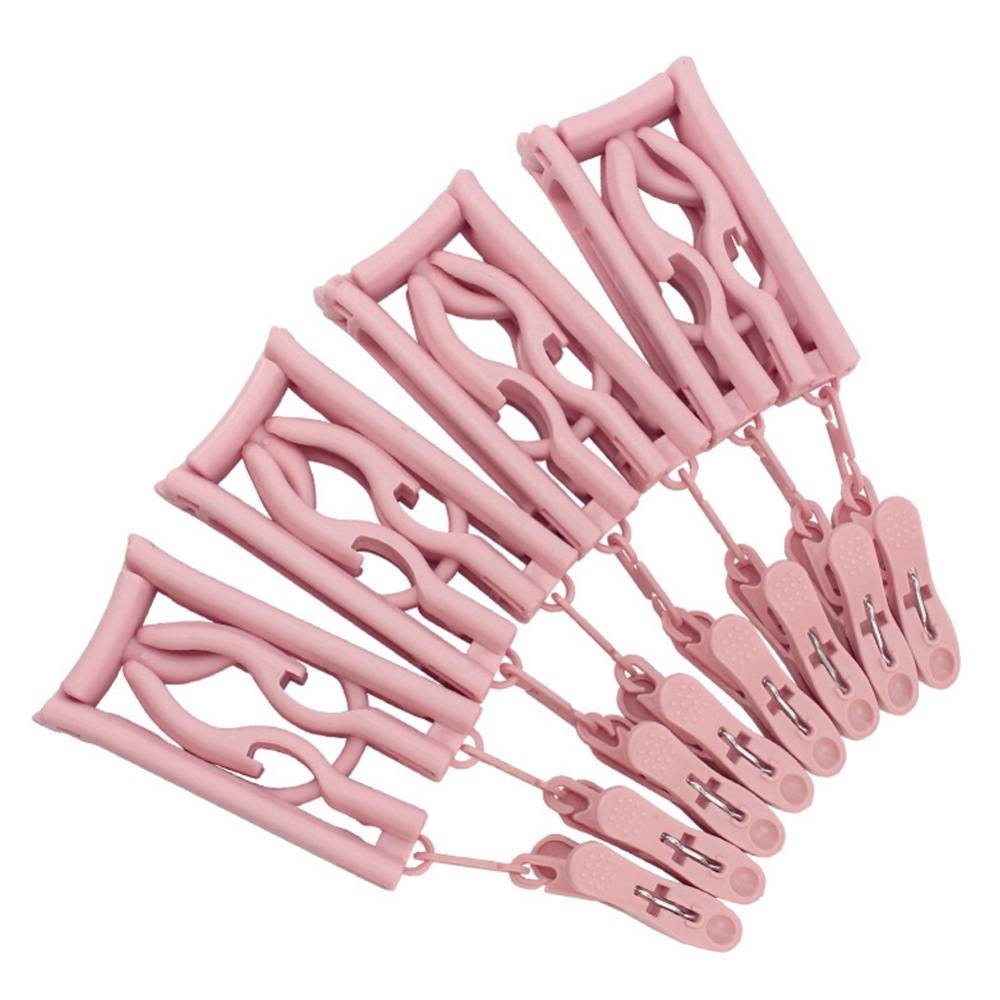 4Pcs Portable Folding Drying Rack Multifunctional Retractable Clothes Hanger with Clips Nordic pink - Image 3