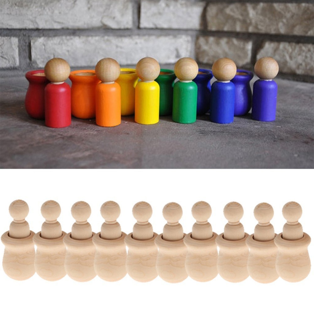 People Nesting Peg Dolls Wooden Unfinished DIY Decor Wedding Cake Topper Home Ornament Kids Toys Crafts 10PCS/Set