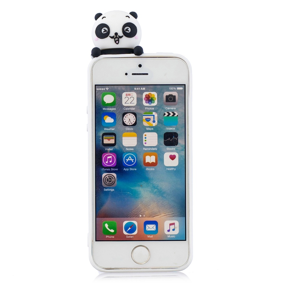 For iPhone 5/5S/SE 3D Cartoon Lovely Coloured Painted Soft TPU Back Cover Non-slip Shockproof Full Protective Case Smiley panda - Image 2