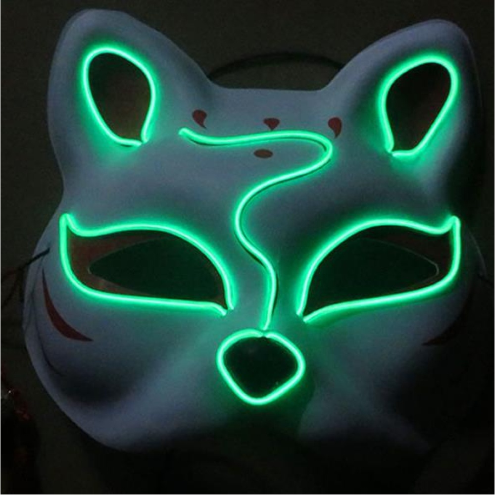 Half-Faced LED Light Emitting Japanese styel Mask for Halloween Dress up Party Dance 16X18CM red - Image 2