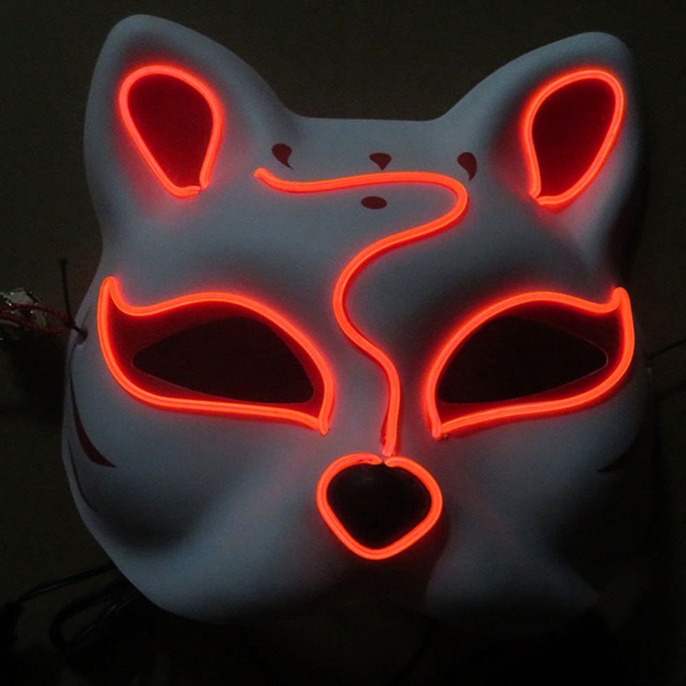 Half-Faced LED Light Emitting Japanese styel Mask for Halloween Dress up Party Dance 16X18CM red - Image 3