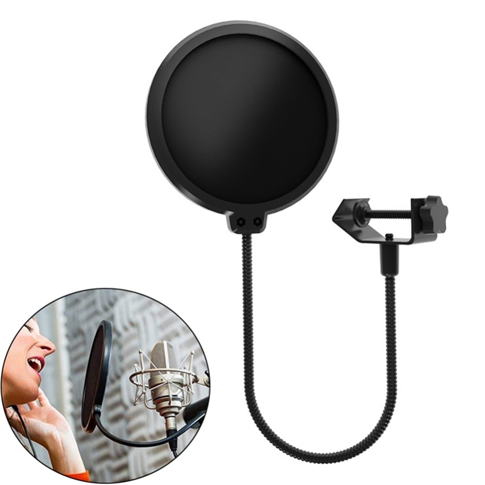 Microphone Pop Filter Double Layered Sound Shield Swivel 360° Flexible Gooseneck Clip for Recording Broadcasting black - Image 2