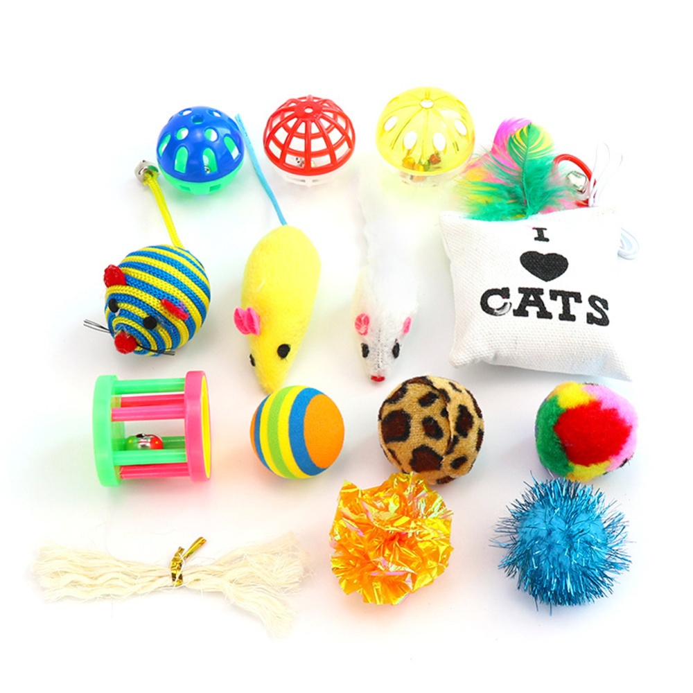 14Pcs/Set Simulate Mouse Bell Plush Ball Toy Set for Pet Cats 14 pcs/set