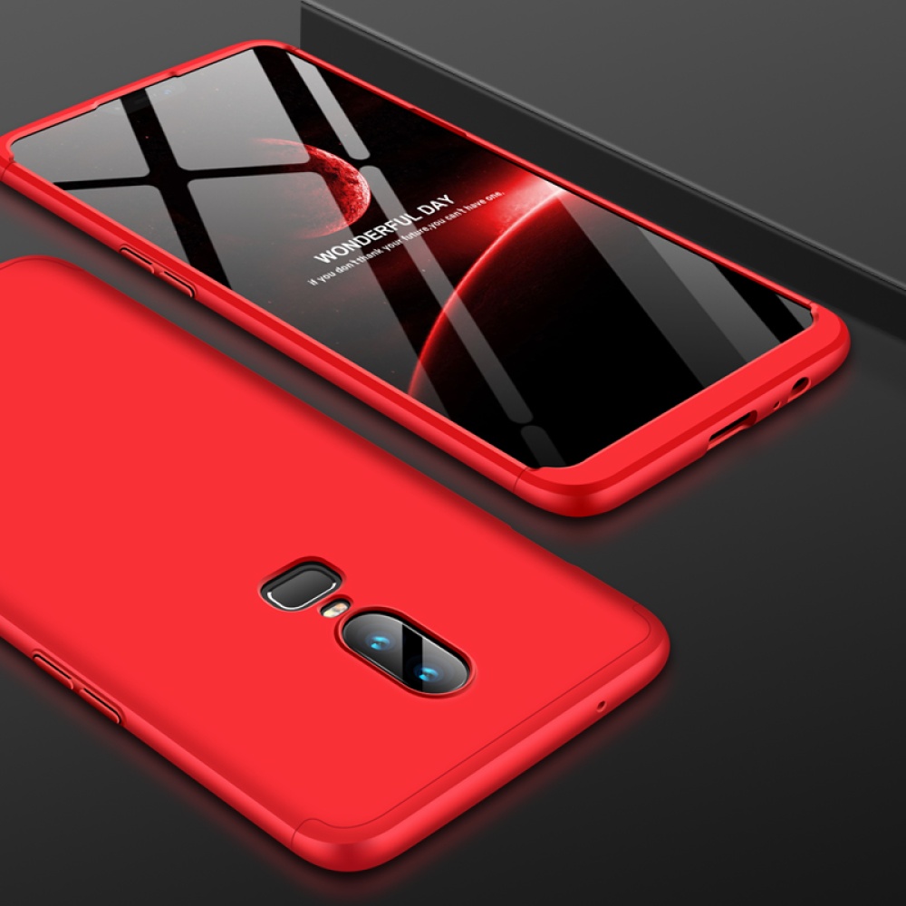 For One Plus 6 Slim 3 in 1 Hybrid Hard Case Full Body 360 Degree Protection Back Cover Red black red - Image 2