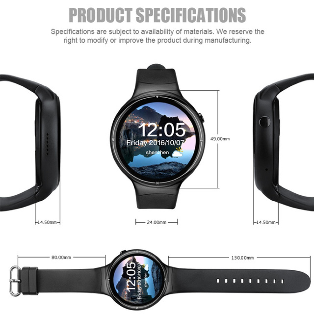 dulcii I4 Pro 3G WIFI GPS bluetooth smart watch - Android 5.1, 1GB +8GB, 1.39 Inch, Nano SIM card, Heart Rate-White - Image 2