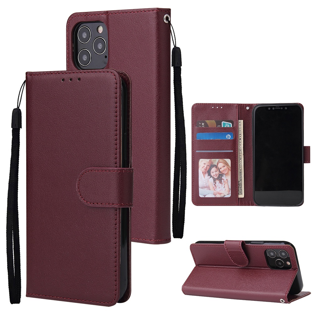 For Iphone 12 5.4 inch/6.1 inch/ 6.7 inch PU Leather Three-card Photo Frame Front Buckle Mobile Phone shell Red wine - Image 2