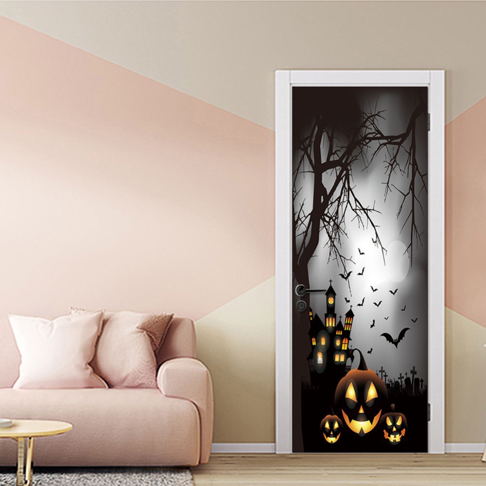 Pumpkin Light Halloween 3d Door Sticker Decor for Wood Home Wall 77*200cm