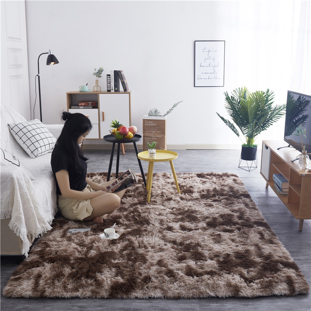 Simple Plush Carpet Bedroom Cute Bedside Blanket Nordic Living Room Sofa Coffee Table Mat Thick Tie-dye khaki_50*160 cm - Image 2