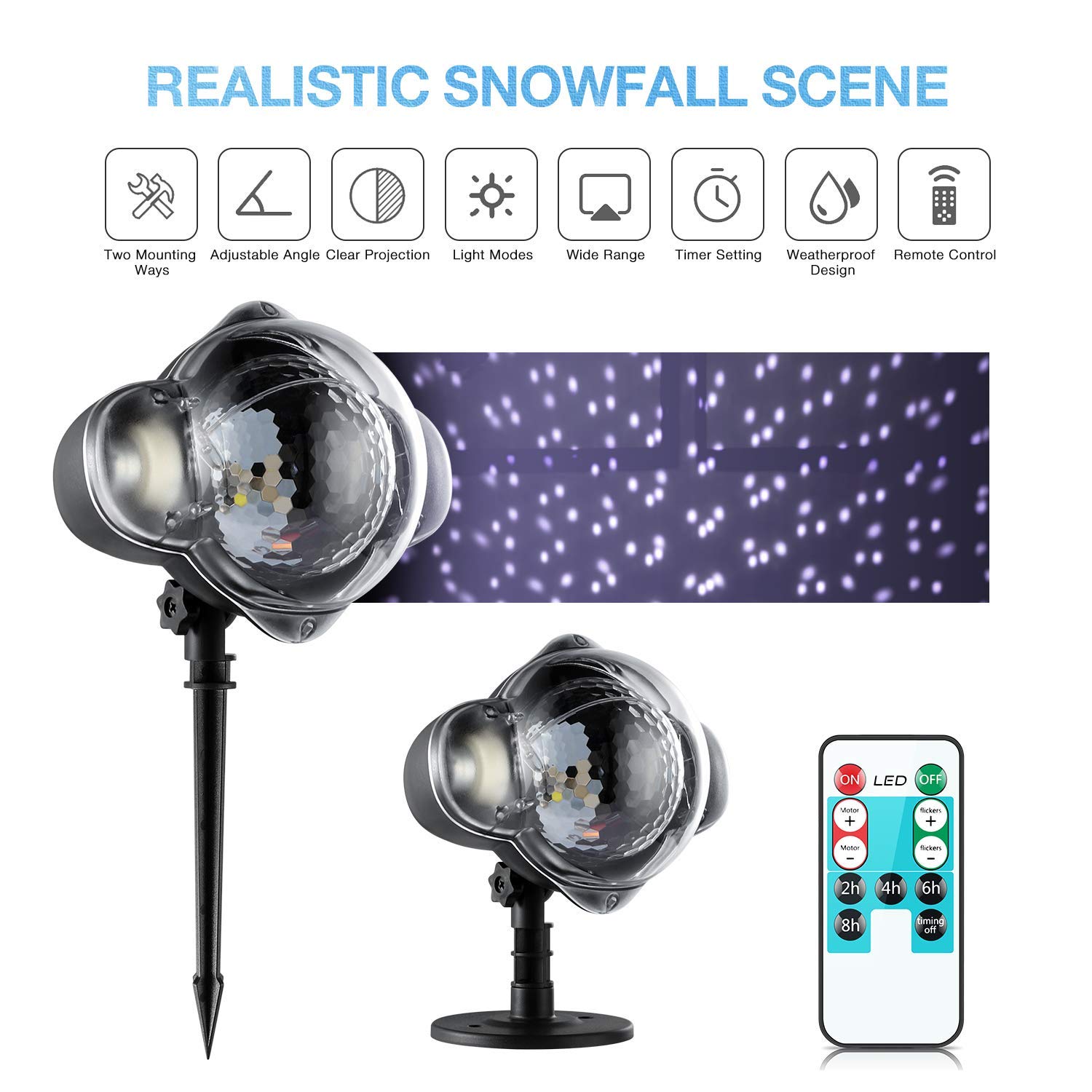 LED Waterproof Snowfall Effect Light Projector with Remote Control Snow Falling