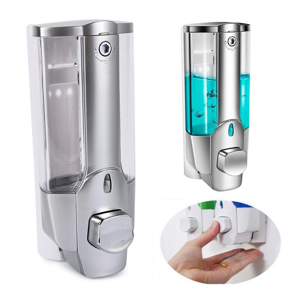 350ml Hand Soap Dispenser Wall Mount Shower Liquid Dispensers Containers with Lock for Bathroom Washroom Pump Silver