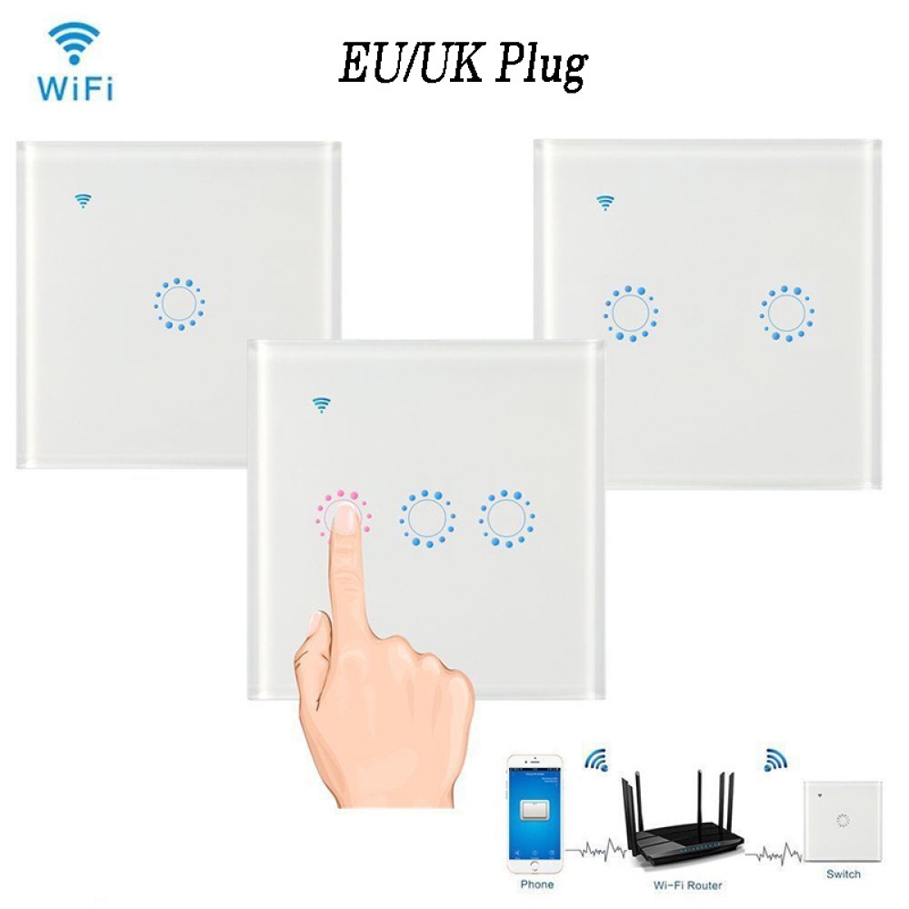 Intelligent WIFI Touch Remote Control Switch Voice Smart Panel (1 channel) white_EU/UK Plug - Image 2