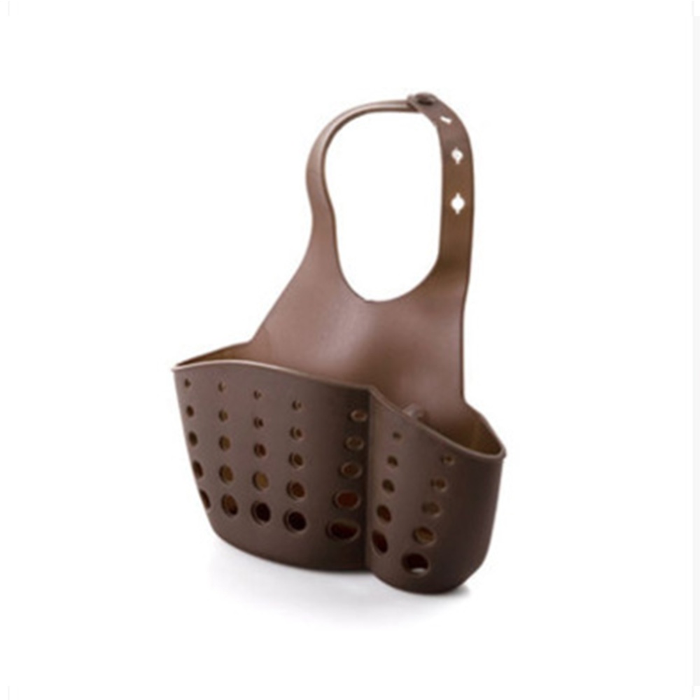 Adjustable Button Type Sink Storage Hanging Drain Basket for Kitchen Sponge Brown