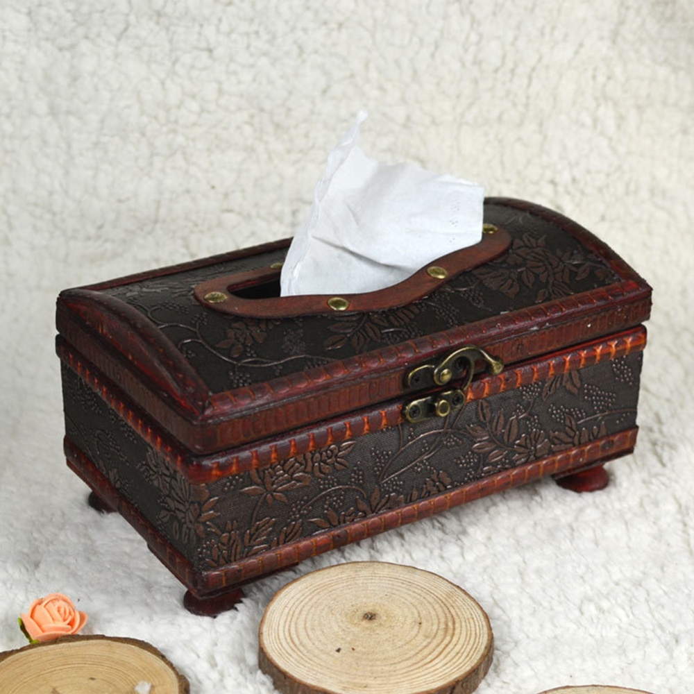 Antiquing Handmade Wooden Tissue Box for Home Hotel Bar Car Use Arch