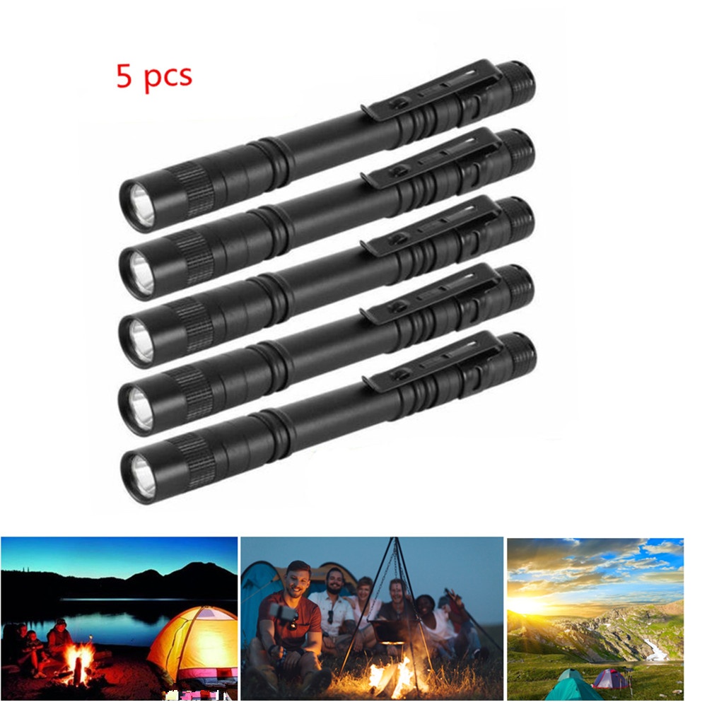 5Pcs/1Pc Mini Waterproof Aluminium Alloy Pen Shape Flashlight with Clip 5 flashlights 2 knots (no ordinary 7th battery is not included)