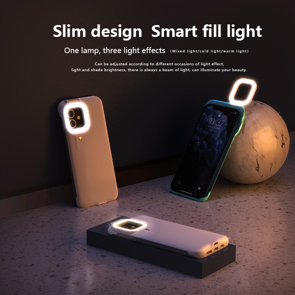 Mobile Phone Protective Case With Night Selfie Fill Light Suitable For Iphone12 white_iPhone 12/12pro - Image 2