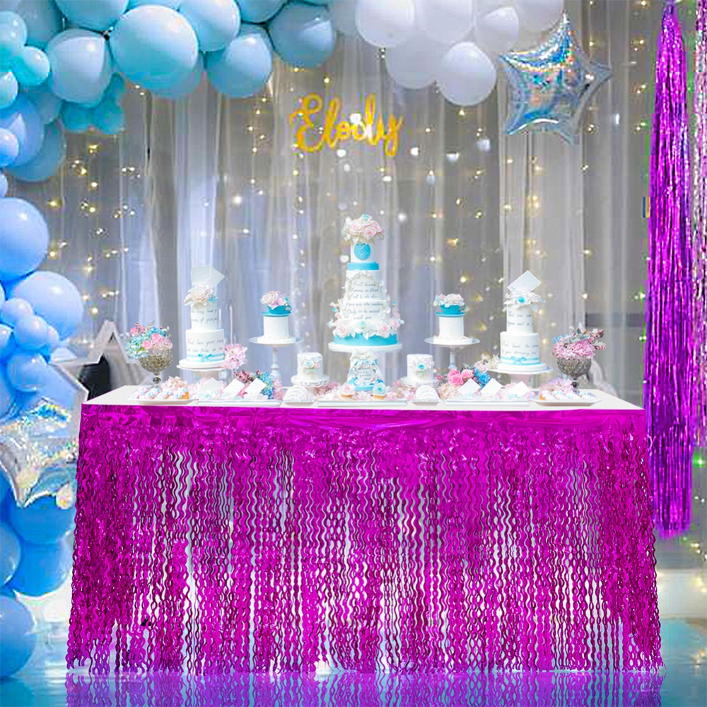 Spiral Tassel Table Skirt for Wedding Birthday Party Decoration purple_275CMX high 75CM - Image 2