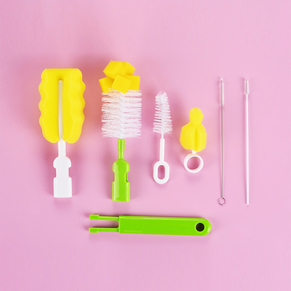 6pcs/set Milk Bottle Brushes Sponge Brush Baby Feeding Drinking Cleaning Tools Kit Green