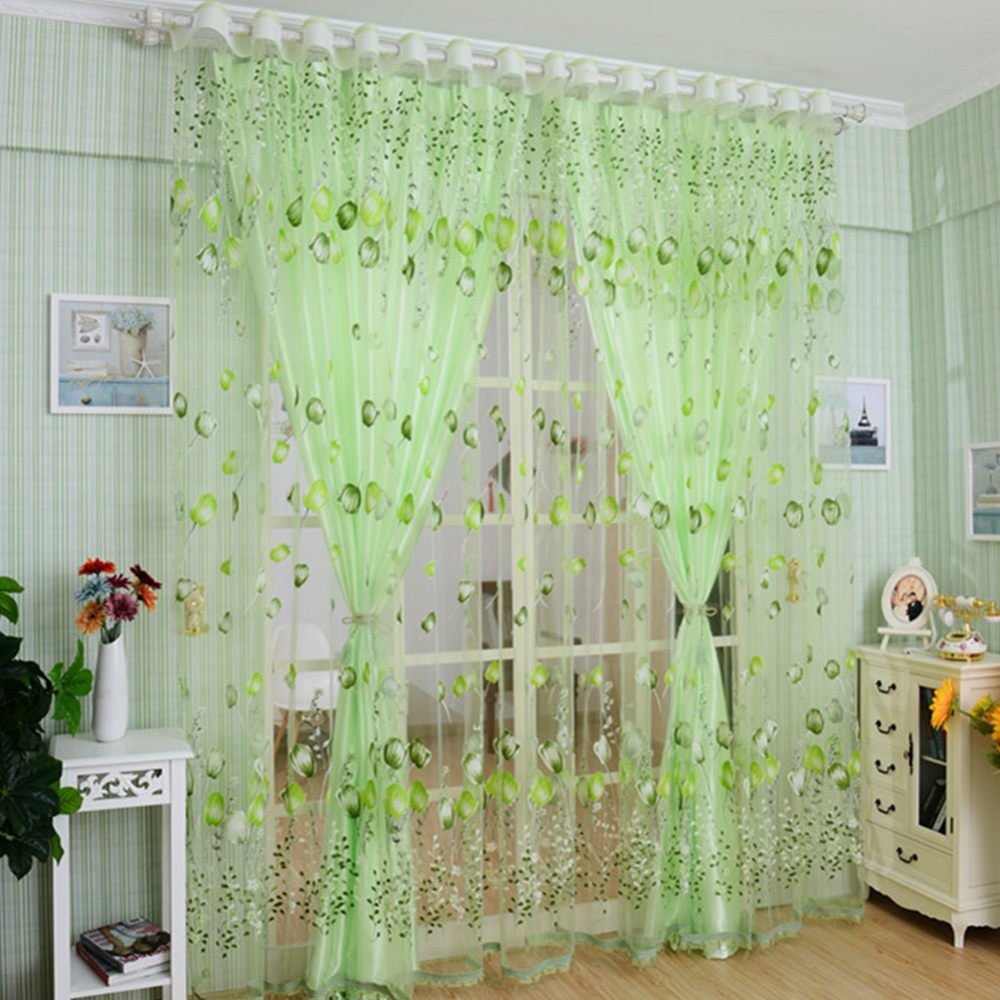 Romantic Tulips Window Voile Curtain Creative Floral Translucent Tulle Door Drape - 3 Colors for Choice coffee_1x2m - Image 3