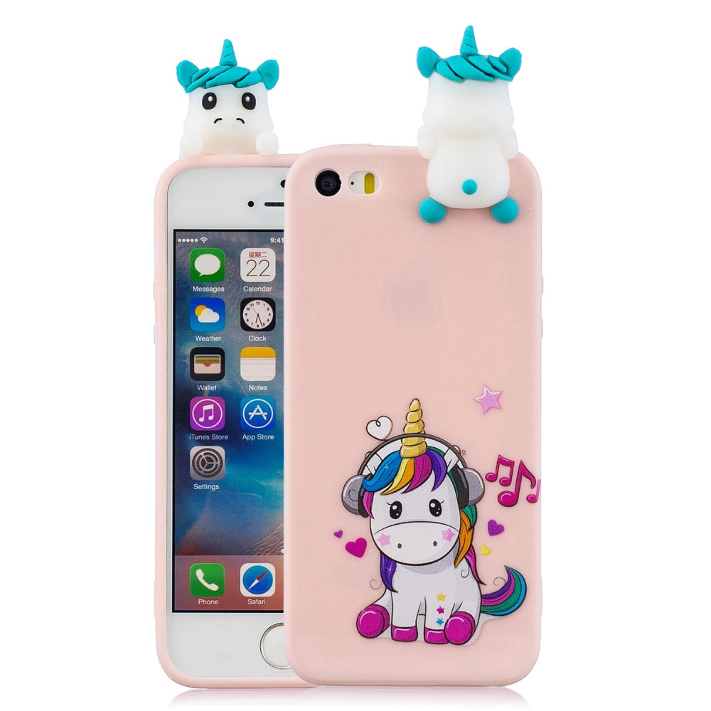 For iPhone 5/5S/SE 3D Cartoon Lovely Coloured Painted Soft TPU Back Cover Non-slip Shockproof Full Protective Case unicorn - Image 2