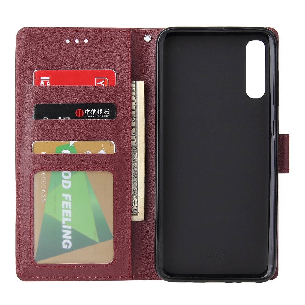 For Samsung A70 Wallet-type PU Leather Protective Phone Case with Buckle & 3 Card Position Red wine - Image 2