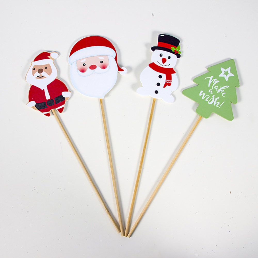 4Pcs/Pack Christmas Decoration Wooden Painted Tree Card Table Vase Insert Sticks 4pcs/pack