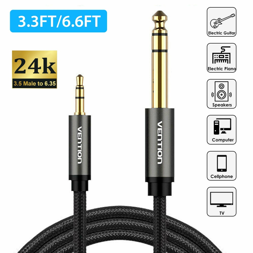 Gold Plated 3.5mm to 6.35mm Audio Cable Connecting Mobile Phone Laptop Converter Line Connectors 1M - Image 2