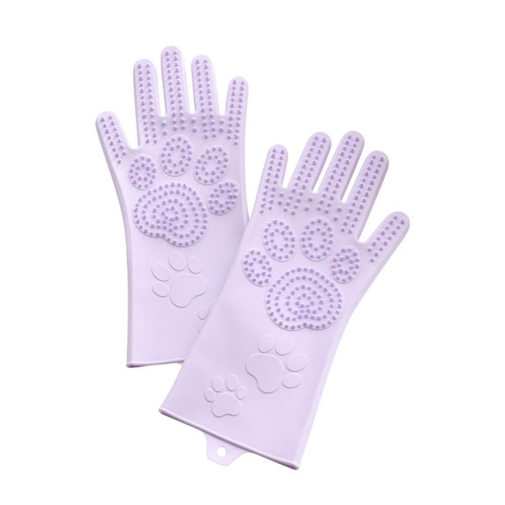 Silicone Grooming Glove Anti Biting Pet Hair Remover for Dog Cat Purple_L