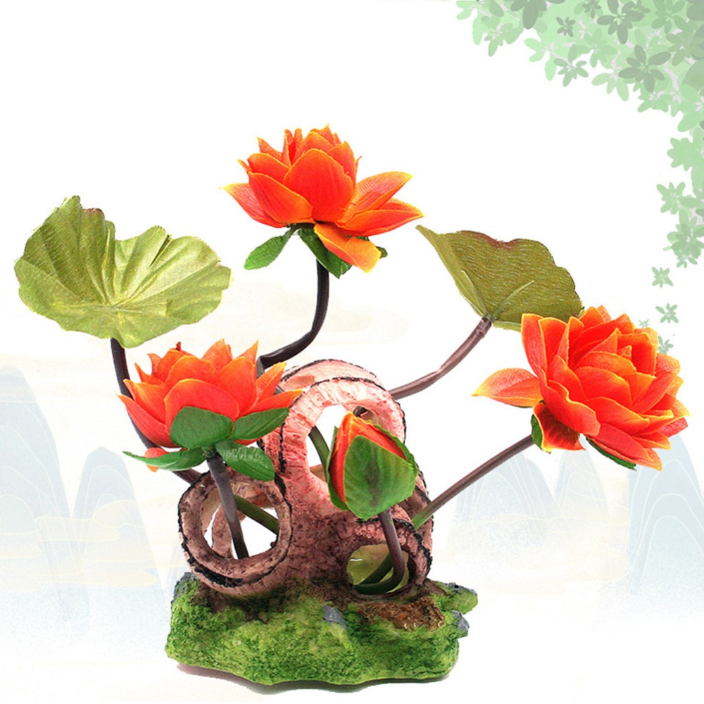 Wine Barrel Lotus Shape Decor Resin Crafts for Fish Bowl Aquarium Accessaries orange